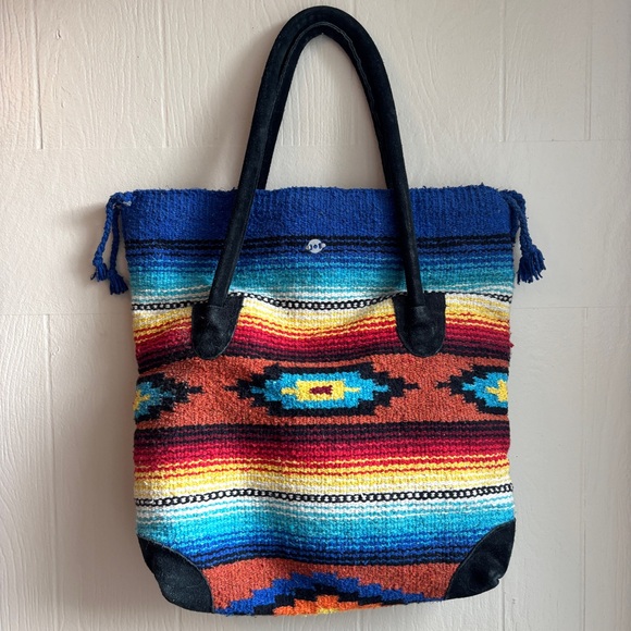 Boho Saddle Blanket Southwestern Printed Monterrey Large Tote Bag Suede Accents - Picture 5 of 15